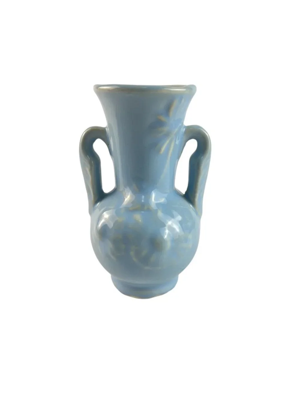Vintage Shawnee Pottery Daisy Bud Vase, Pastel Blue Embossed Ceramic, 5